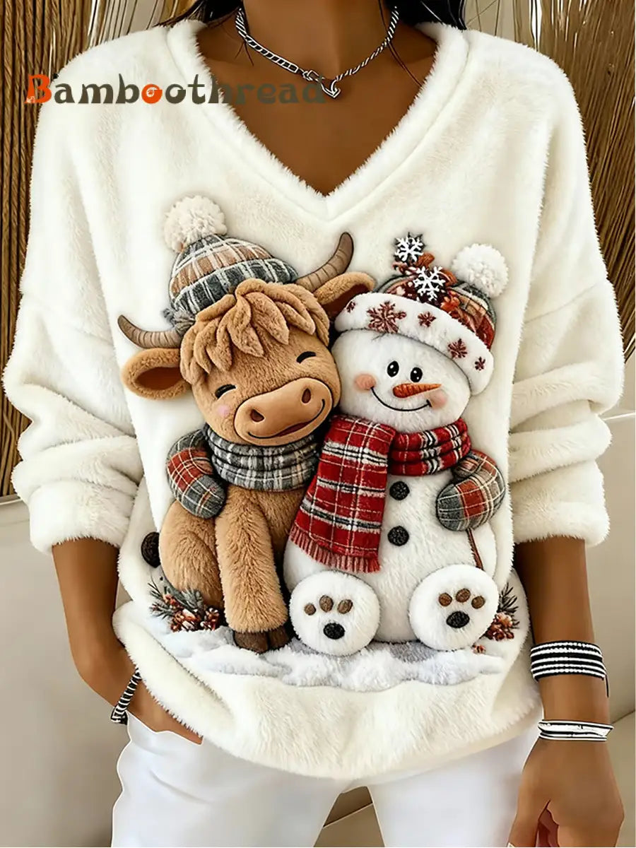 Women’s Highland Cow Print Casual Top White / S