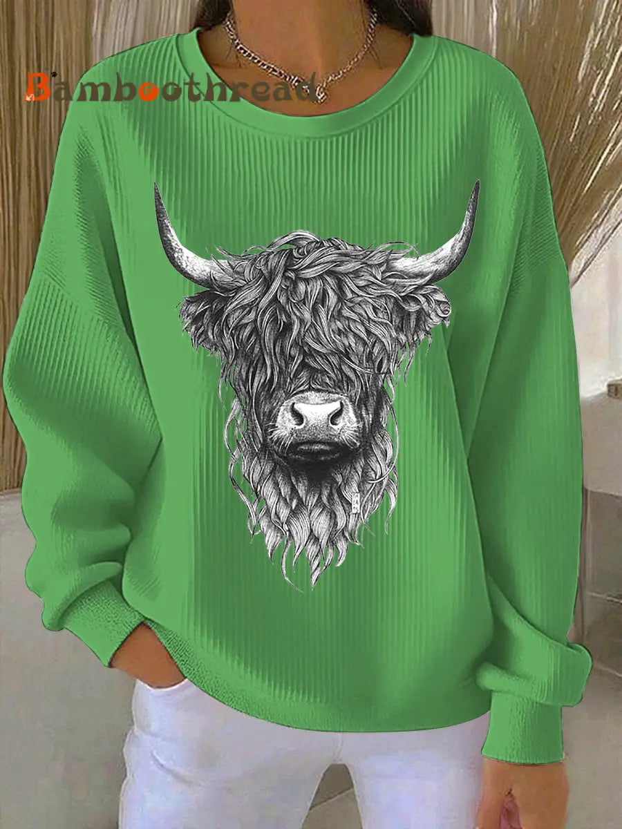 Women’s Highland Cow Printed Sweatshirt Green / S