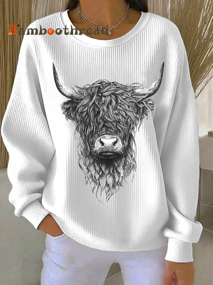 Women’s Highland Cow Printed Sweatshirt White / S