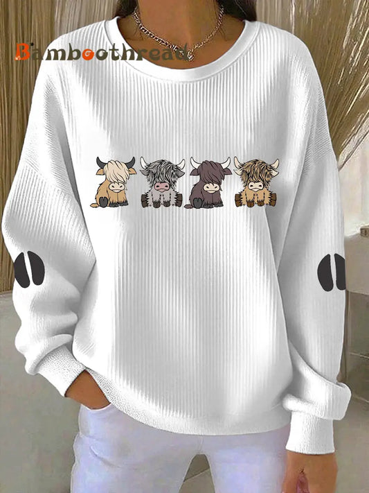 Women’s Highland Cow Printed Sweatshirt White / S