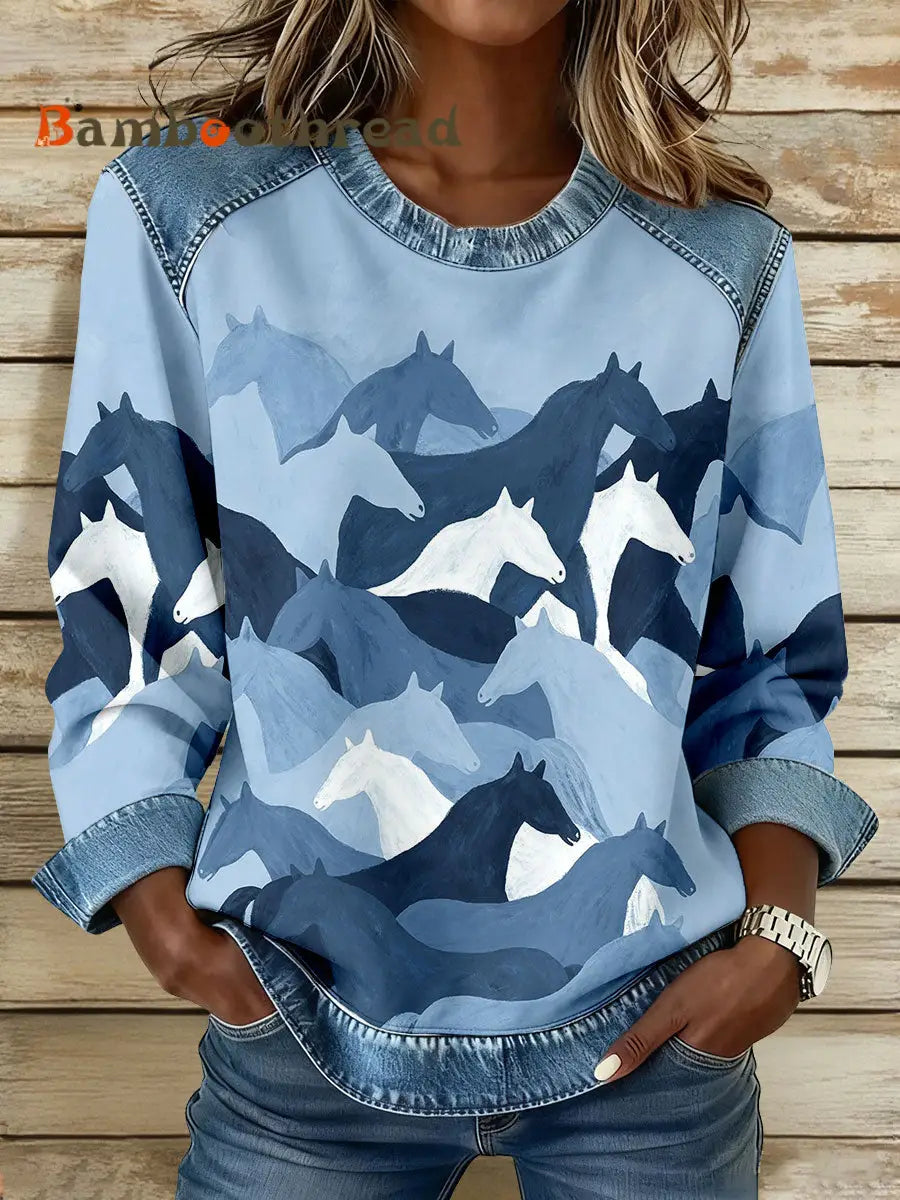 Women’s Horse Art Print Sweatshirts As picture / S