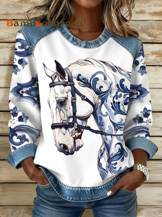 Women’s Horse Art Print Sweatshirts As picture / S