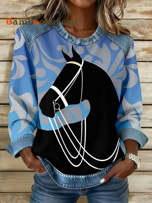 Women’s Horse Art Print Sweatshirts As picture / S