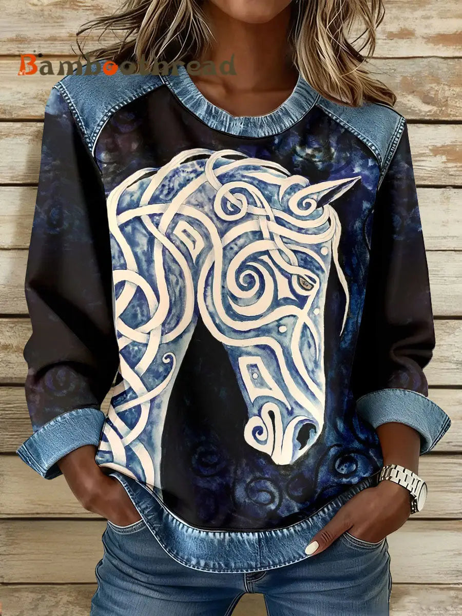 Women’s Horse Art Print Sweatshirts As picture / S