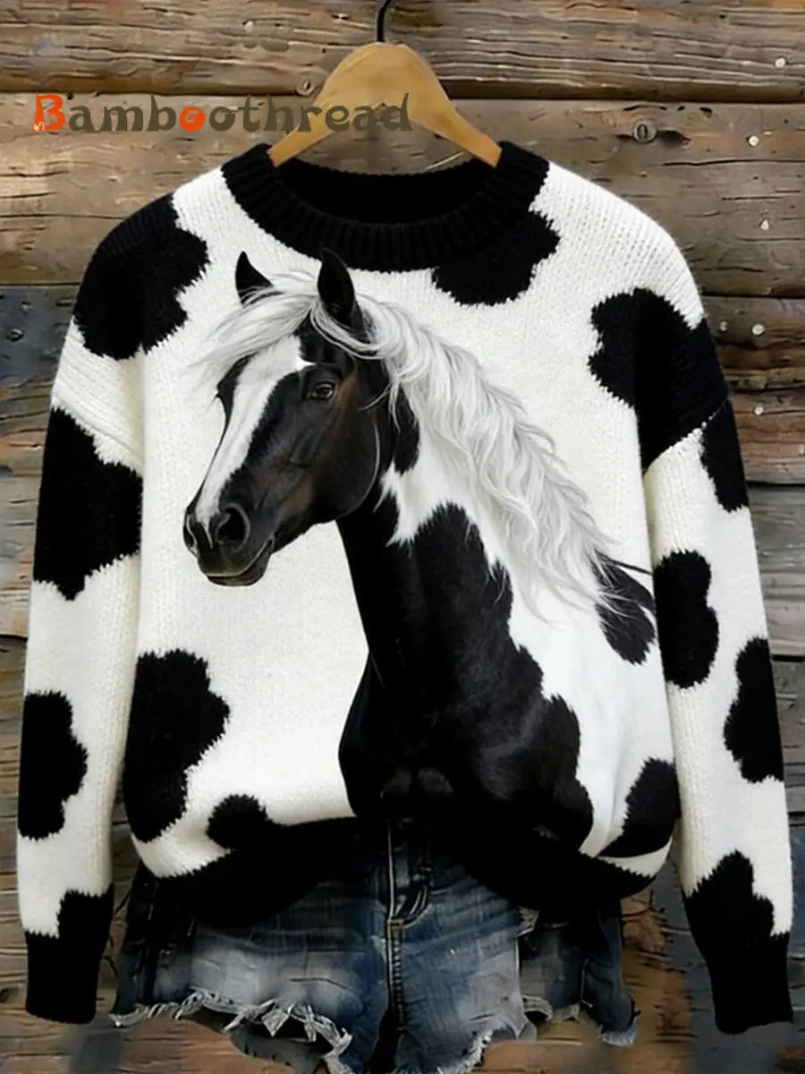 Women’s Horse Design crew neck sweater As picture / S