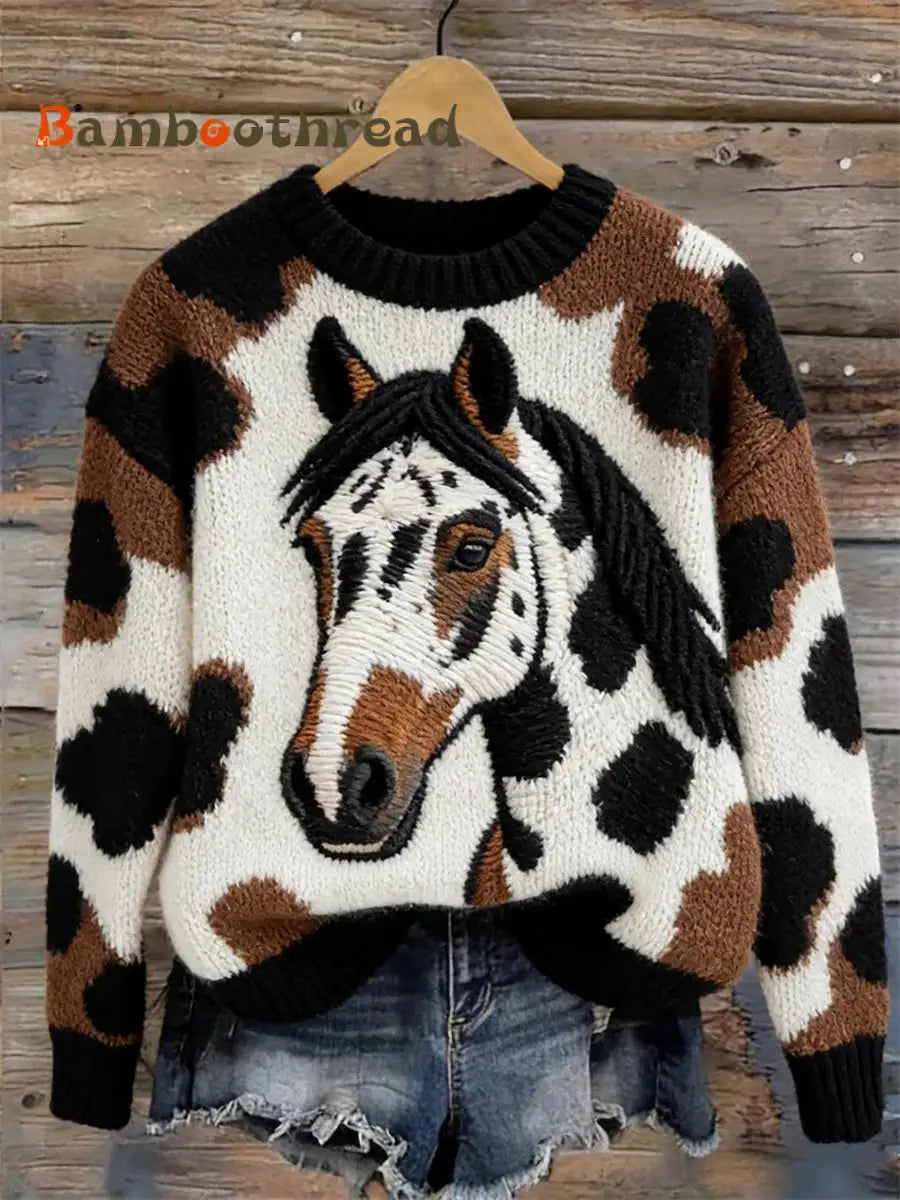 Women’s Horse Design crew neck sweater As picture / S