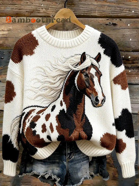 Women’s Horse Design crew neck sweater As picture / S