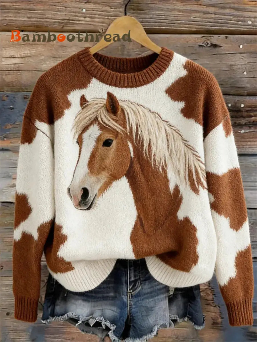 Women’s Horse Design crew neck sweater As picture / S