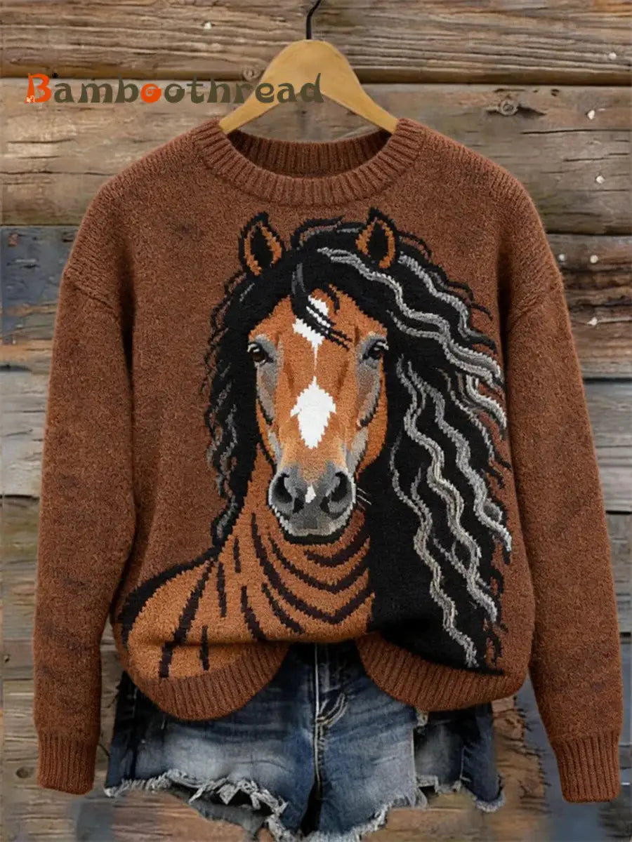 Women’s Horse Design crew neck sweater As picture / S