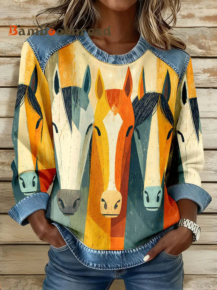 Women’s Horses Art Print Sweatshirts As picture / S