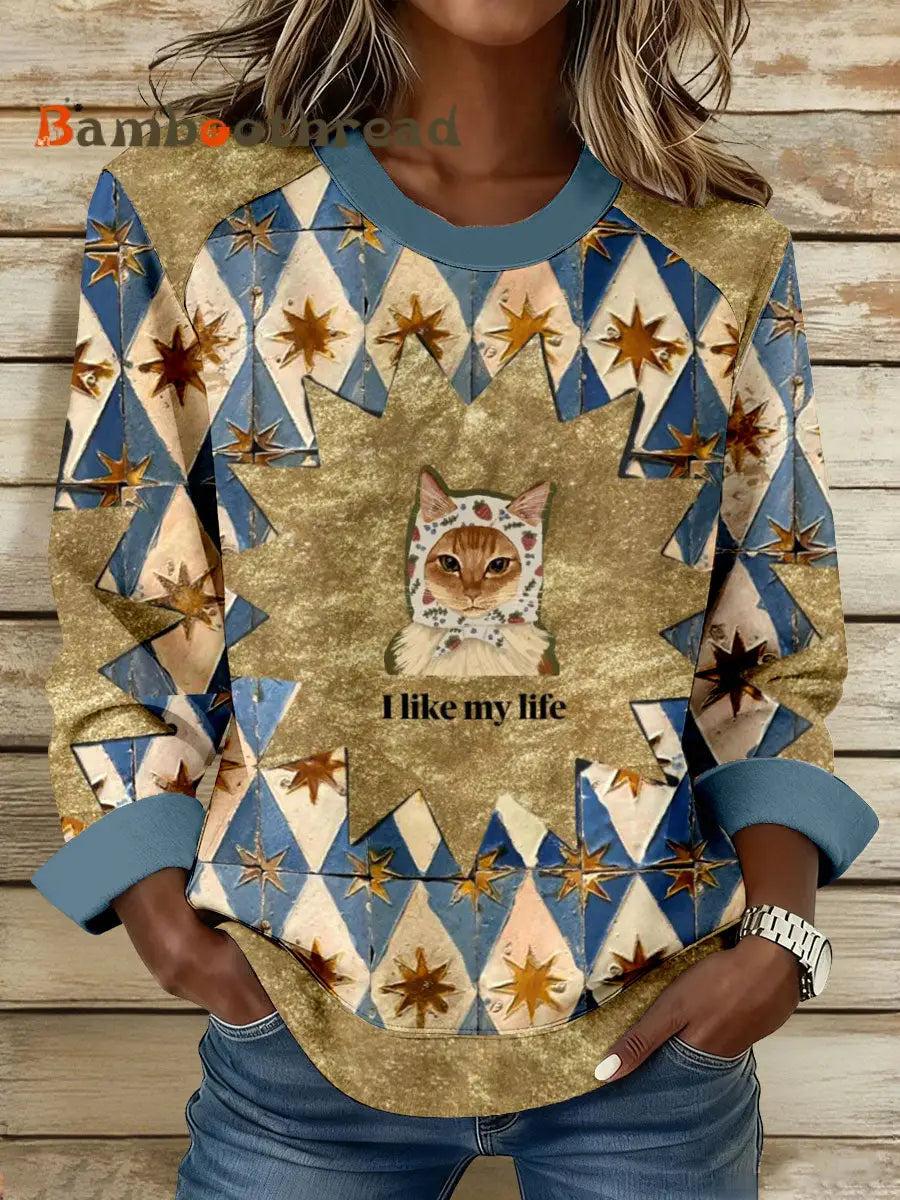 Women’s I Like My Life Cat Print Sweatshirts As picture / S