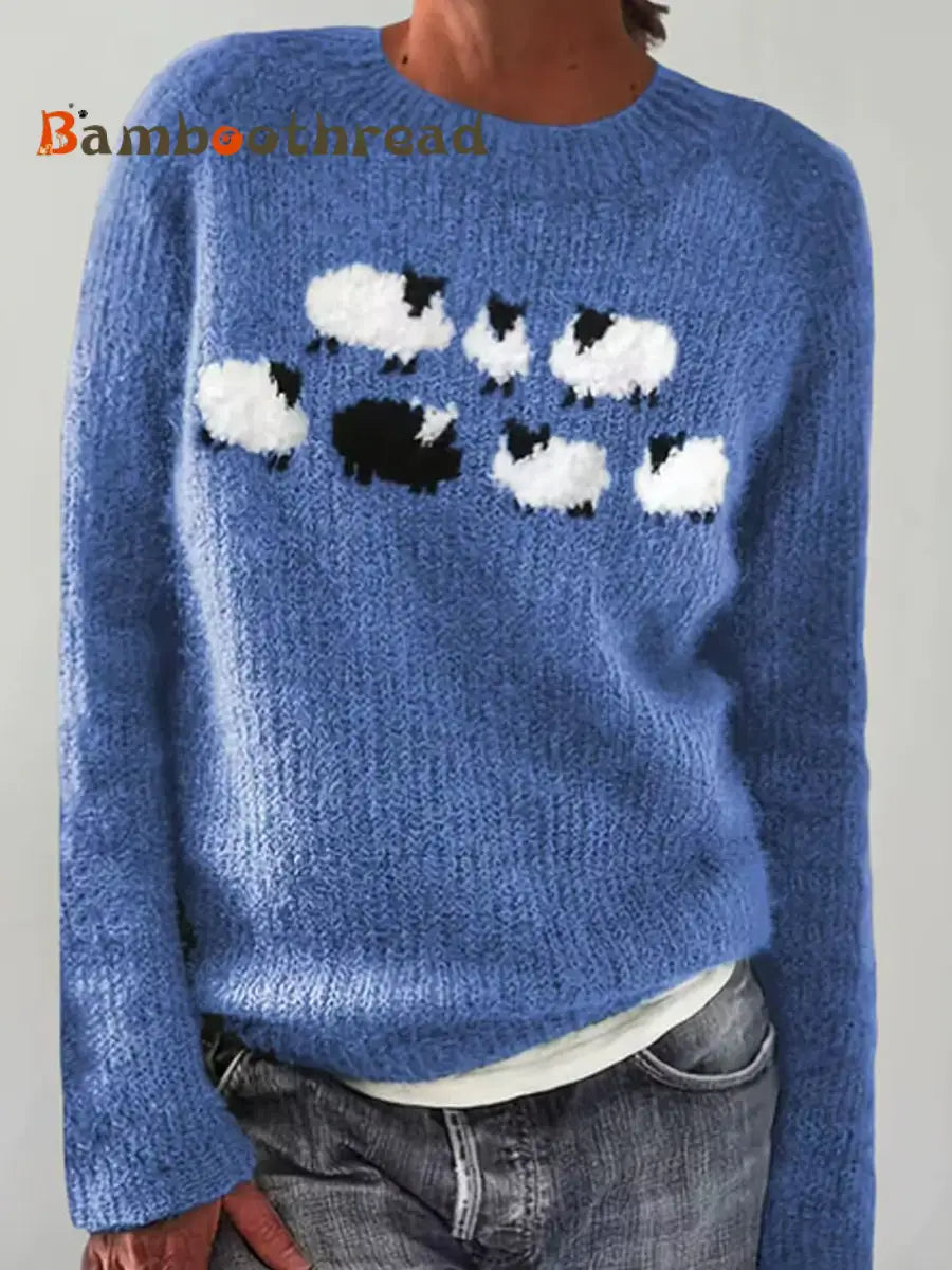 Women’s Icelandic Sweater Crew Neck Loose Pullover Blue / S