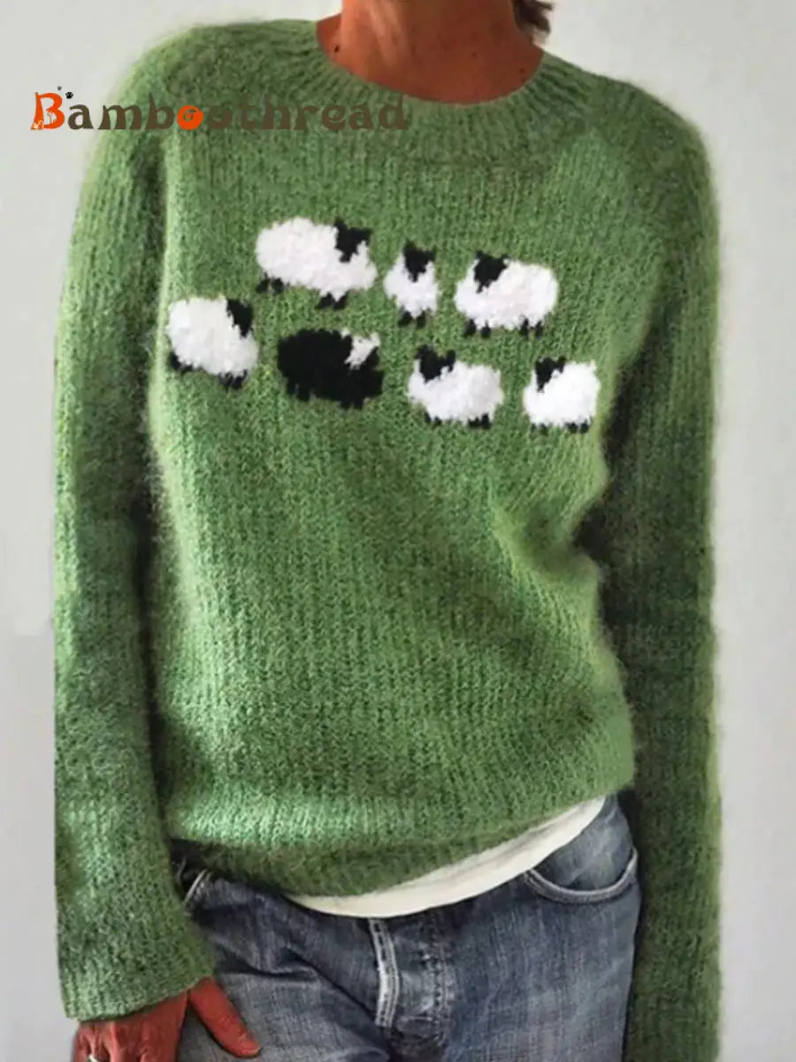 Women’s Icelandic Sweater Crew Neck Loose Pullover Green / S