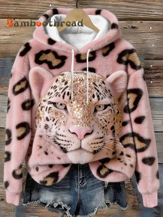 Women’s Leopard Print Art Print Casual Hoodie Pink / S