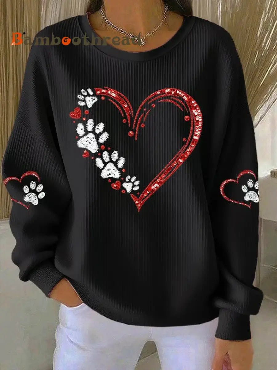 Women’s Love Dog Paw Printed Sweatshirt Black / S