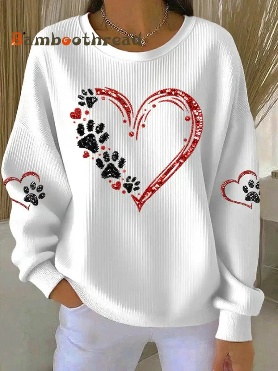 Women’s Love Dog Paw Printed Sweatshirt White / S