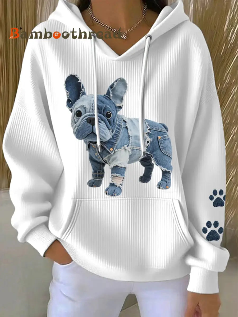 Women’s Lovely French Bulldog Patchwork Art Hoodie White / S