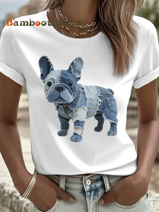 Women’s Lovely French Bulldog Patchwork Art T-Shirt White / S