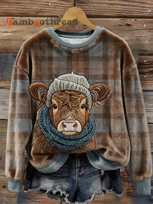 Women’s Lovely Highland Cow Scotland Flannel Hoodie As picture / S