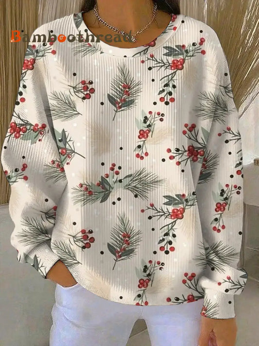 Women’s Merry Christmas Ribbed Round-Neck Sweatshirt As picture / S