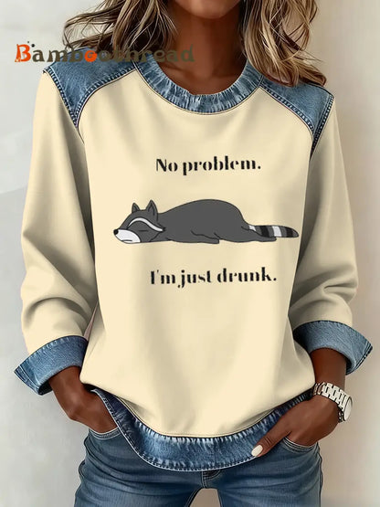 Women’s No Problem I’m Just a Drunk Denim Patchwork Top Apricot / S
