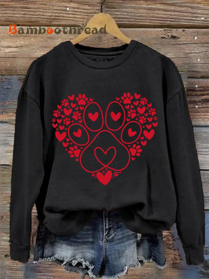 Women’s Paw Heart Print Dog Lovers Valentine’s Day Casual Sweatshirt Black / S