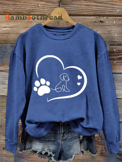 Women’s Paw Heart Print Dog Lovers Valentine’s Day Casual Sweatshirt Blue / S