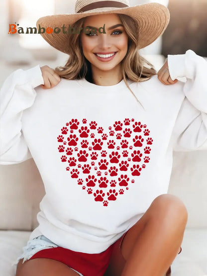 Women’s Paw Heart Print Valentine’s Day Casual Sweatshirt White / S