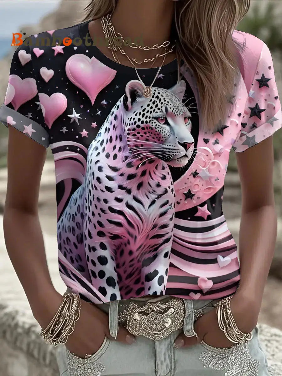Women’s Pink Leopard Print T-Shirts As picture / S