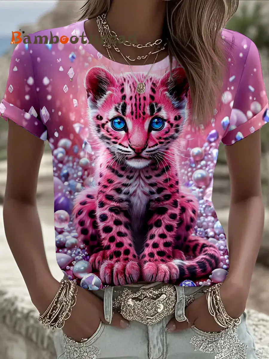 Women’s Pink Leopard Print T-Shirts As picture / S