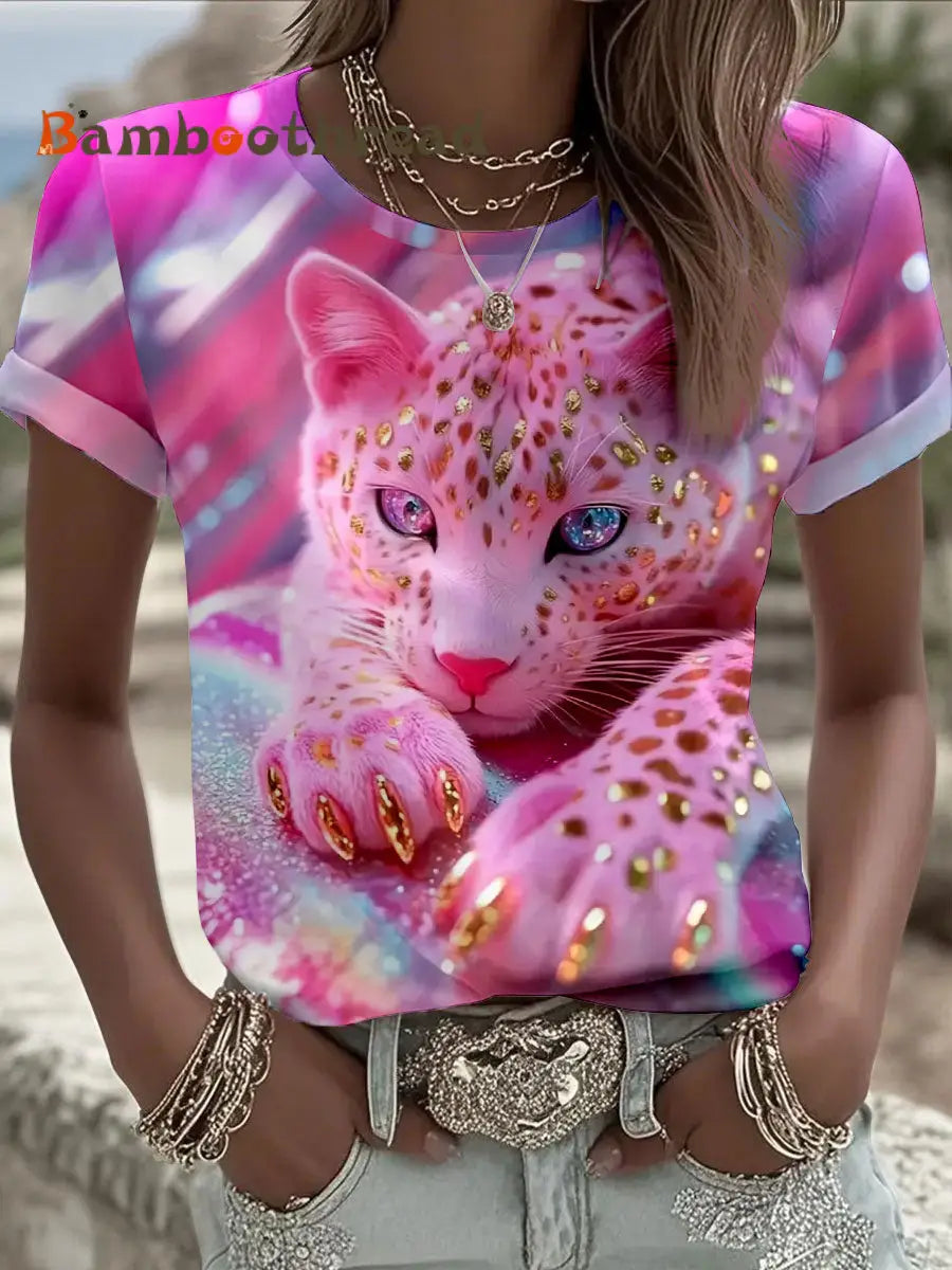 Women’s Pink Leopard Print T-Shirts Pink / S
