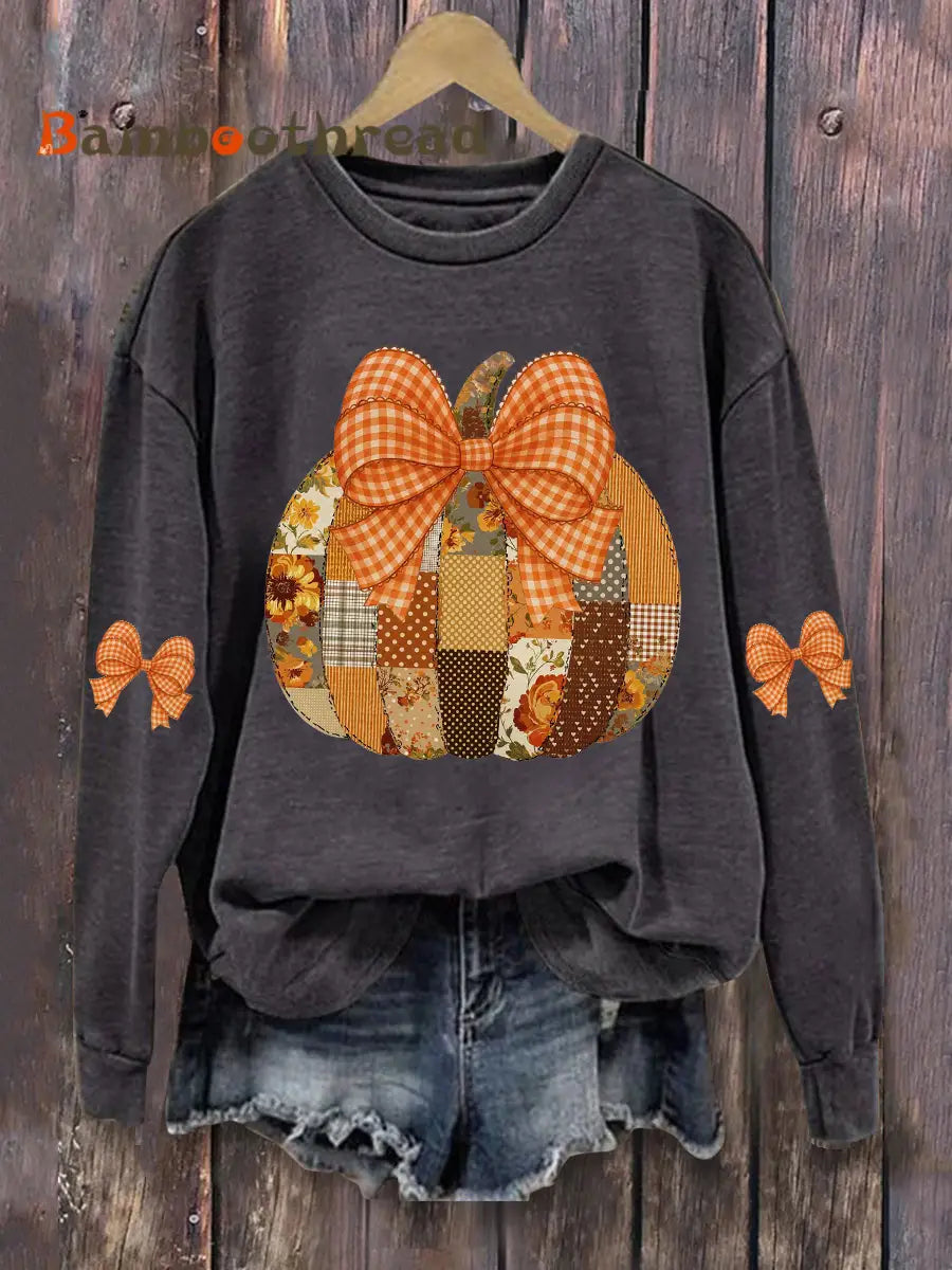 Women’s Pumpkin Art Print Casual Sweatshirt Dark Gray / S