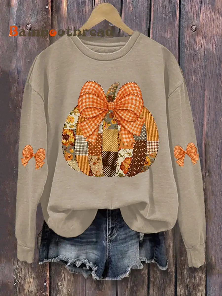 Women’s Pumpkin Art Print Casual Sweatshirt Khaki / S
