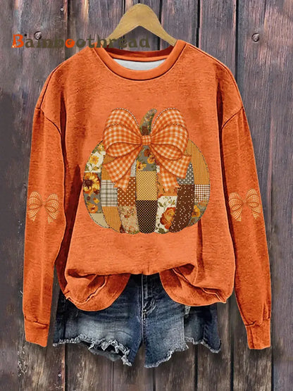 Women’s Pumpkin Art Print Casual Sweatshirt Orange / S