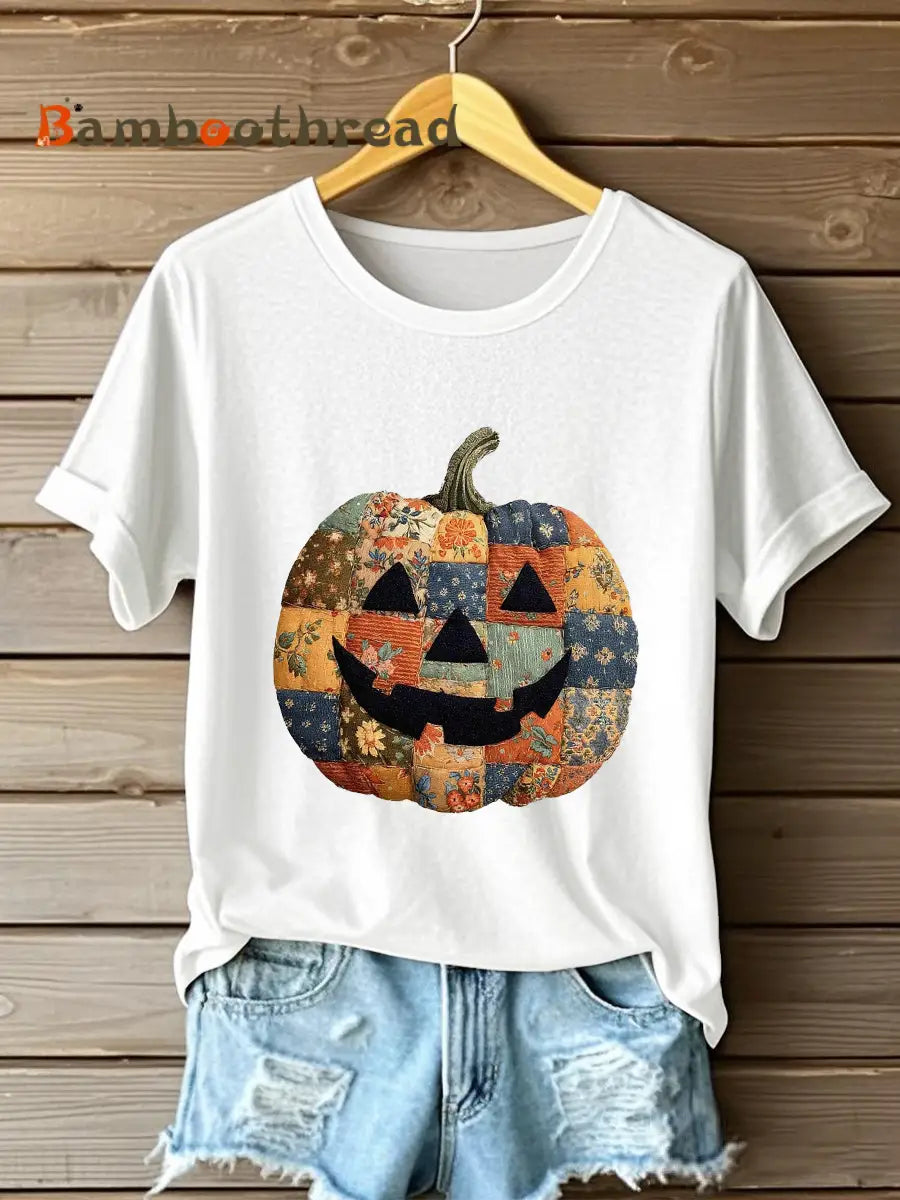 Women’s Pumpkin Art Print Casual Sweatshirt White / S