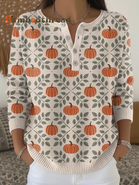 Women’s Pumpkin Thanksgiving Henley neck sweater Multicolour / S