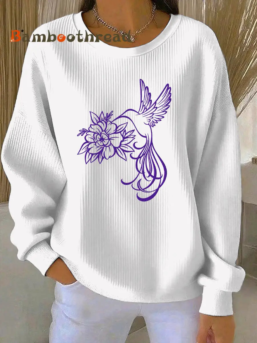 Women’s Purple Art Print Casual Sweatshirt White / S