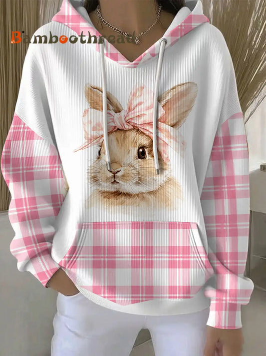 Women’s Rabbit Art Print Casual Hoodie White / S