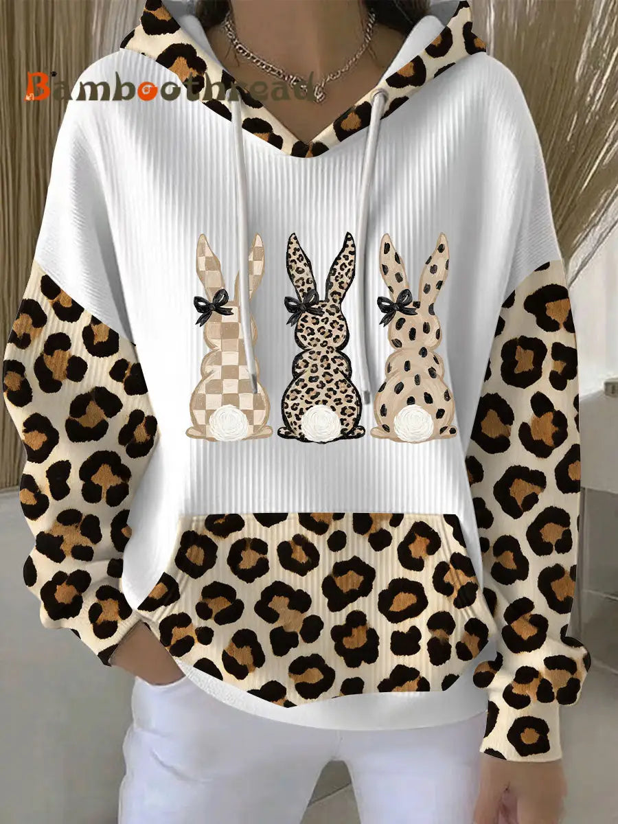 Women’s Rabbit Art Print Casual Hoodie White / S
