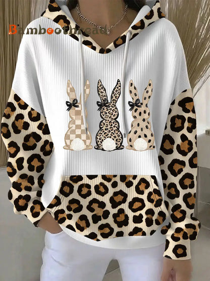 Women’s Rabbit Art Print Casual Hoodie White / S