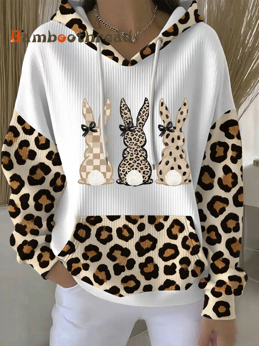 Women’s Rabbit Art Print Casual Hoodie White / S