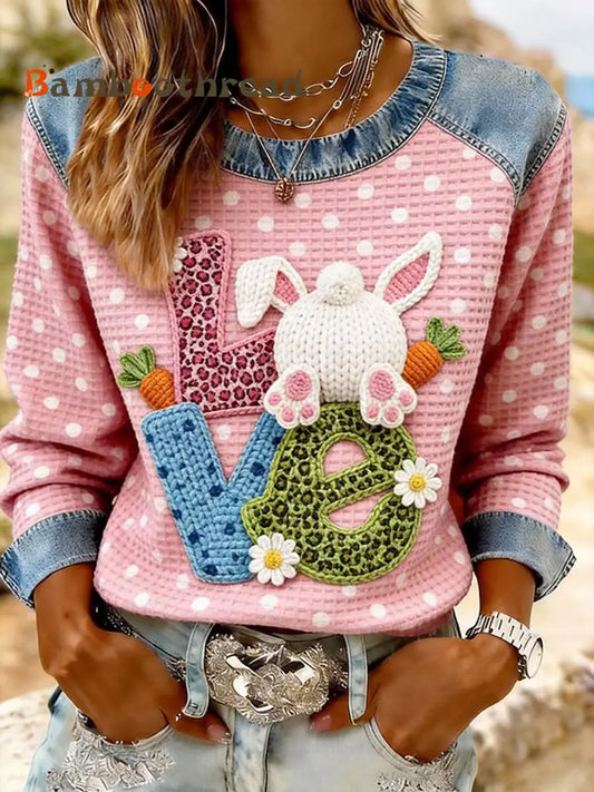 Women’s Rabbit Floral Print Casual Top Pink / S