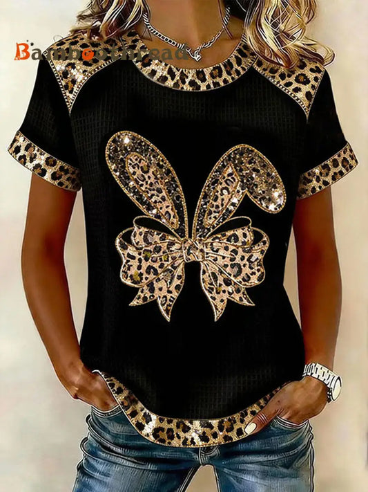 Women’s Rabbit Print Casual T-Shirt Black / S