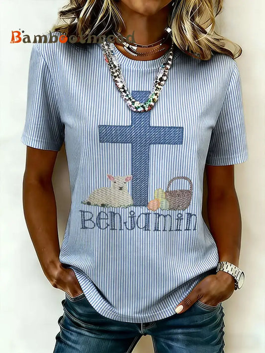 Women’s Rabbit Print Casual T-Shirt Blue / S