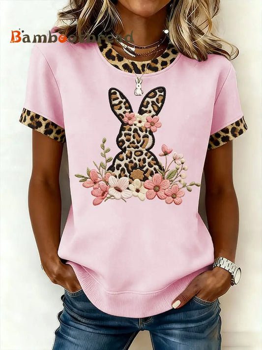 Women’s Rabbit Print Casual T-Shirt Pink / S