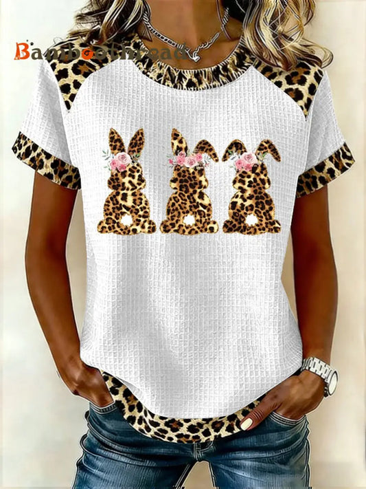 Women’s Rabbit Print Casual T-Shirt White / S