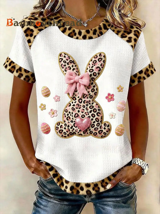 Women’s Rabbit Print Casual T-Shirt White / S