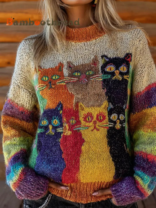 Women’s Retro Animal Art Casual Comfort Knit Top A / S