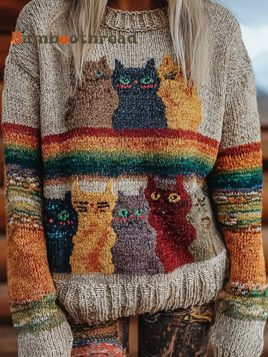 Women’s Retro Animal Art Casual Comfort Knit Top A / S