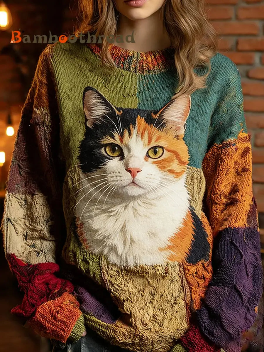 Women’s Retro Animal Art Casual Comfort Knit Top A / S